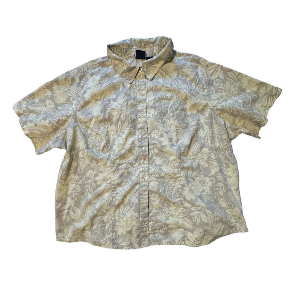 Vintage Basic Editions Button Up Floral Shirt Beige Beacy Hawaiian Size 2X